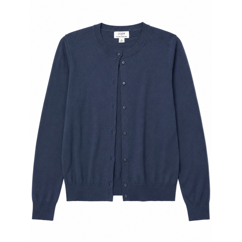 J.Crew Classic Cotton Cardigan Sweater Navy Blue Crewneck Button Front Women M - Picture 4 of 7